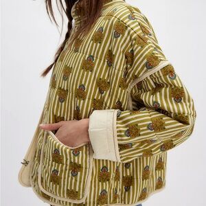 NWT Free People Chloe Floral Quilted Jacket in Moss